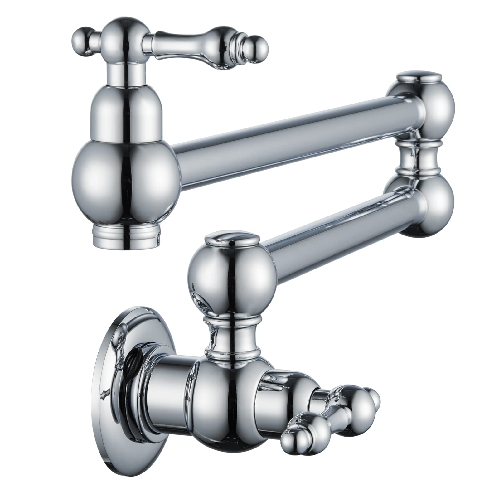 Photo 1 of VAKITAP Brass Pot Filler Faucet, Wall-Mount Pot Filler with Double Joint Swing Arm, Modern Chrome Over Stove, 3005-CH