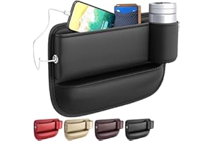 RAINYANUNITE Car Seat Gap Filler - Universal Seat Gap Organizer with Storage Box and Cup Holders,for Phones Glasses Keys Cards (Black, Passenger Side)