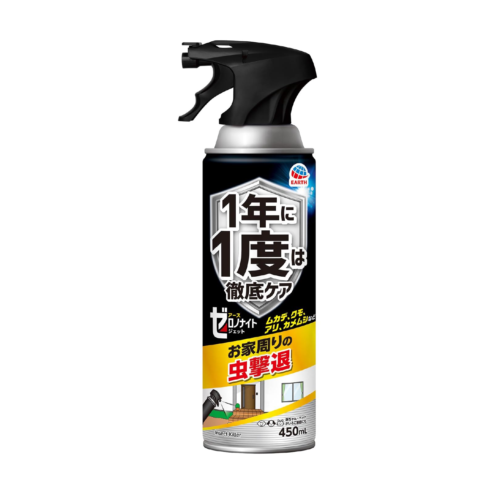 ゼロノナイト イヤな虫用 ジェット 害虫駆除スプレー 450ml 害虫 駆除 侵入防止 予防 屋外 ムカデ クモ アリ カメムシ商品画像