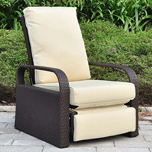 Outdoor Wicker Recliner Chair with 5.12'' Cushions, Automatic Adjustable Patio Chaise Lounge Chairs, Aluminum Frame. UV Resistant and Rustless