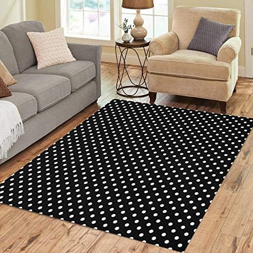 Pinbeam Area Rug Polkadot Black and White Polka Dot Pattern Dark Home Decor Floor Rug 5' x 7' Carpet
