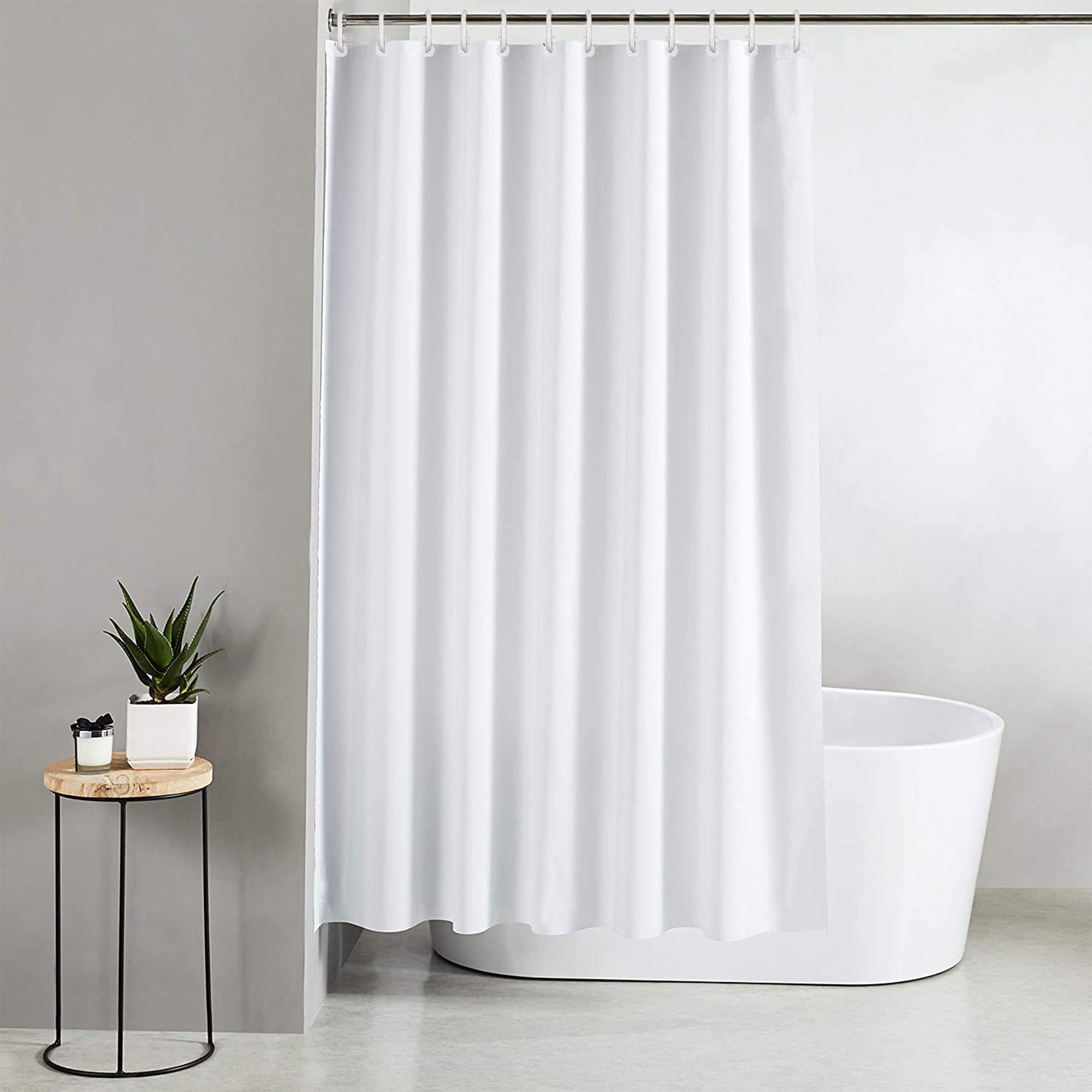 Blue Canyon Extra Long Shower Curtains | 100% Polyester Shower Curtain | Anti-Bacterial Surface Treatment | Water Repellent| Weighted Hem | 180 X 210cm | 12 Reinforced Eyelets with Hooks (White)