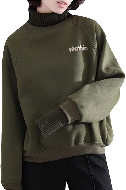 Amazon Mlboss パーカー レディース ハイネック トレーナー ゆったり タートルネック パーカー 切り替え 裏起毛 トップス ファッション 無地 保温 アウター グリーン トレーナー パーカー 通販