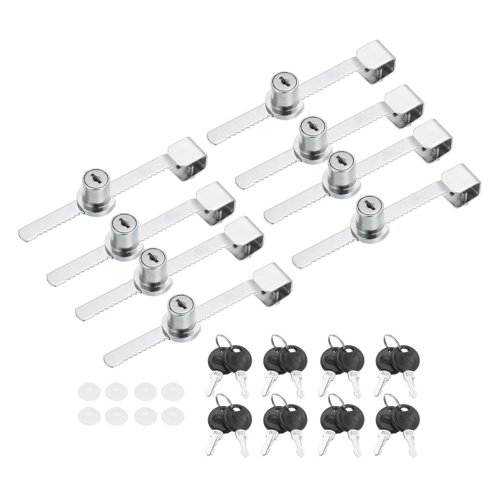 PATIKIL 8 Pack Sliding Glass Door Ratchet Lock with 16 Keys 5.5x0.4inch, Silver