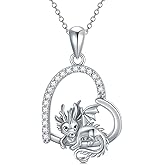 PROESS Christmas Gifts Sterling Silver Dragon Pendant Necklace Crystal Dragon Necklace With Moonstone For Women Girls Celtic