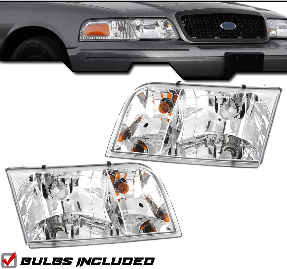 Epic Lighting OE Style Replacement Headlights Assemblies Compatible with 1998-2011 Crown Victoria [ FO2502200 FO2503200 4W7Z13008A 4W7Z13008B ] Left Driver & Right Passenger Sides Pair