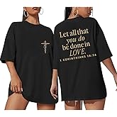 Lytiarul Christian Shirts for Women Oversized Jesus Religious Faith Tshirt Sayings Bible Verse Inspirational Tees Casual Tops