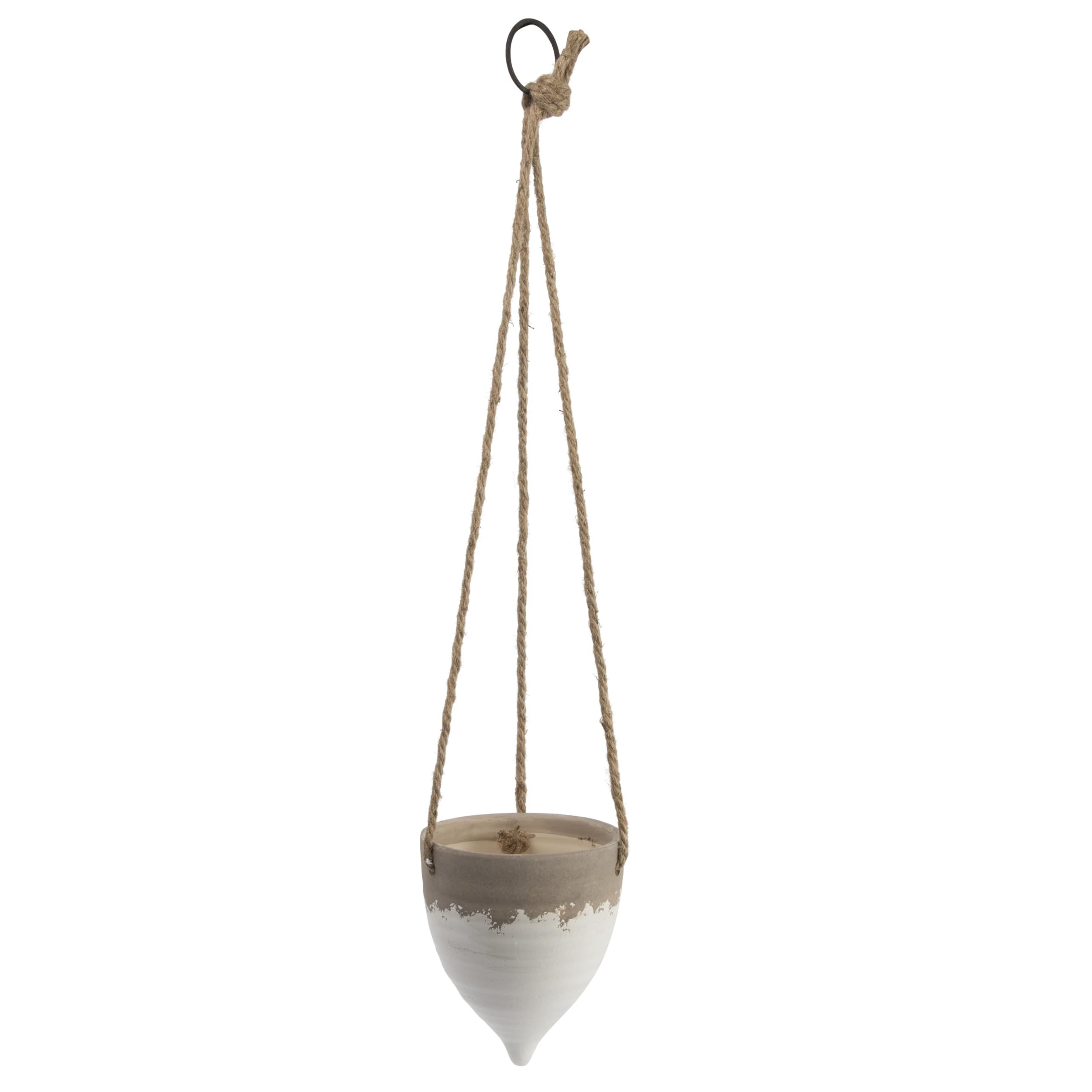 Photo 1 of Creative Co-Op Medium White Stoneware Hanging Planter with Jute Rope