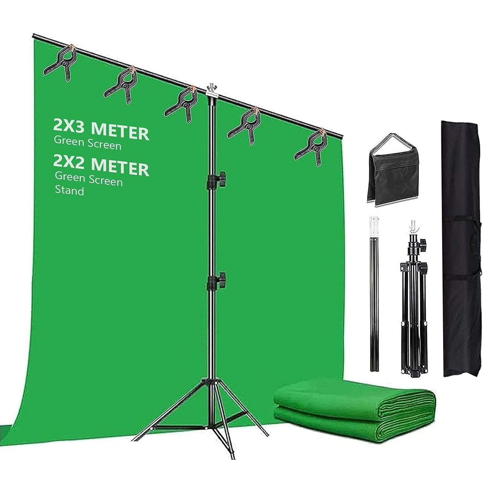 Green Screen Background with Stand, 3m x 2m Photo Studio Backgrounds with 2m x 2m Stand 5 Clips and Black Carry Bag Background Photography Kit for Shooting Photo Video Make Movie