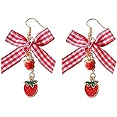 Sweet Strawberry Earrings for Women Cute Bow Strawberry Shortcake Earrings 3D Simulation Fruit Earrings for Women Jewelry