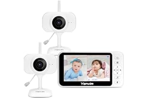 Yonvim Baby Monitor with 2 Cameras, Split Screen Video Baby Monitor Camera, Baby Monitor No WiFi, Night Vision, Two Way Talk, Long Range, Temperature Sense, 4X Zoom