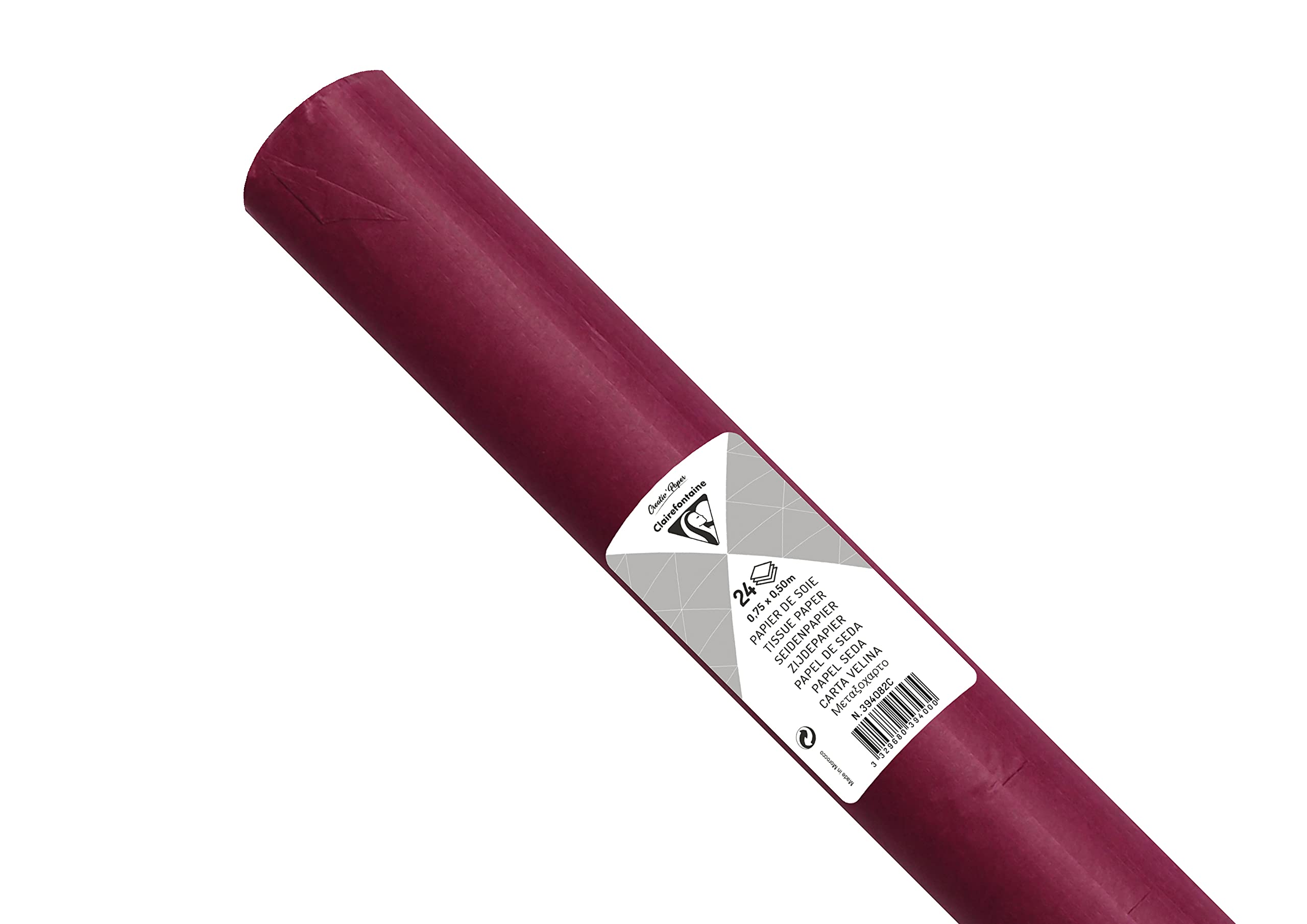 Clairefontaine 394082C Roll of 24 Sheets Silk Paper 18g/m² Format 50x75cm Fine Delicate Resistant Paper Creative Packaging Creative Activity Colour Burgundy