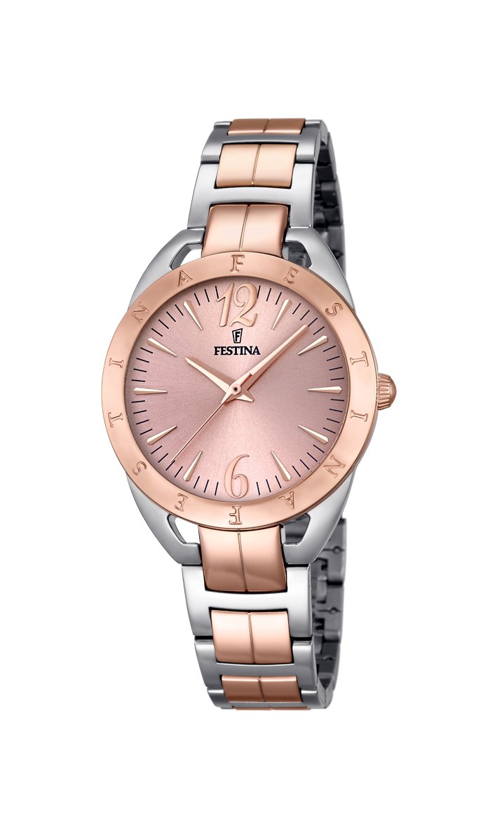 Festina MADEMOISELLE Women's Quartz Watch with Rose Gold Dial Analogue Display and Multicolour Stainless Steel Rose Gold Plated Bracelet F16933/2