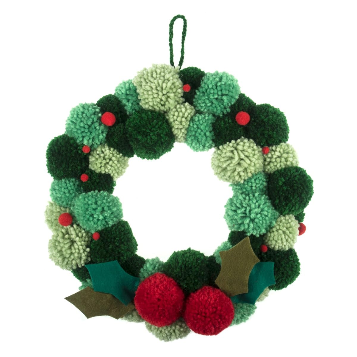 Trimits Pom Pom Wreath Kit, Make Your Own Front Door Garland with Yarn, Needle & Instructions - Festive Green