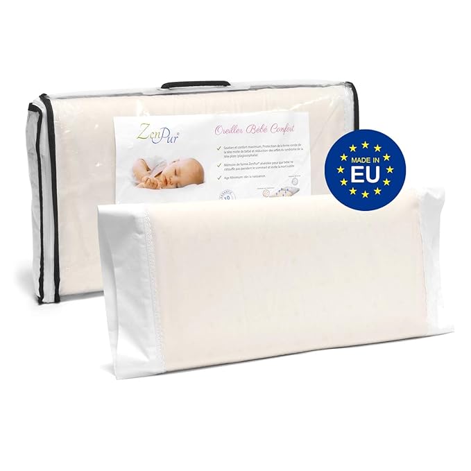 title=ZenPur Cuscino Memory Foam per Bambini, 100% Cotone- Ipoallergenico- Culla e