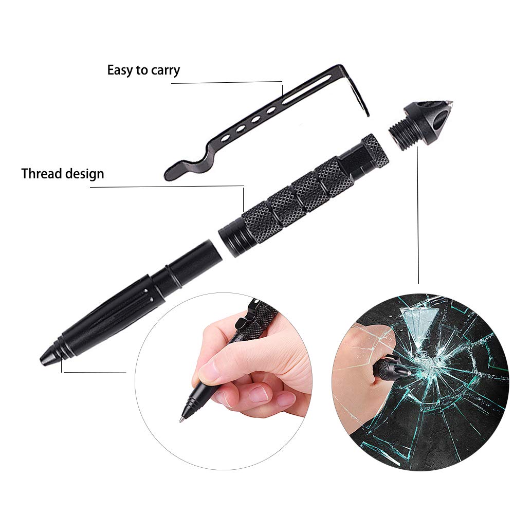 EDC Tactical Pen - Professional Self Defense Pen with 12 Ink Refills,Emergency Glass Breaker,EDC Multifunctional Survival Tool,Smooth Writing Black Ballpoint