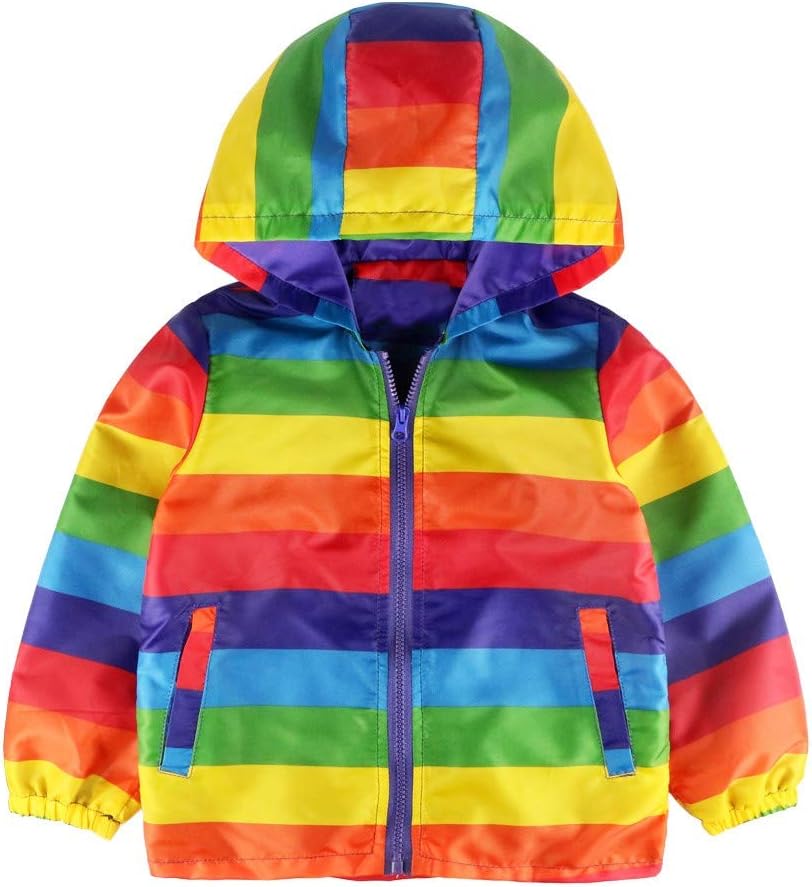 Sothread Toddler Kids Baby Grils Boys Rainbow Stripe Hooded Long Sleeve Coat Tops Outfits Outwear