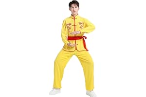 WaiYeeHei Men's Dragon Embroidery Chinese Kung Fu Suit Martial Arts Wing Chun Uniform Shirt Pants Set Tang Costume