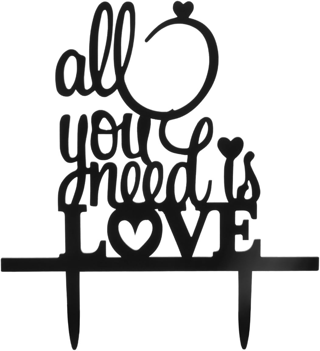 Grinde NO Personalized Wedding Cake Topper Decoration Silhouette All Your Need Is Love, Black