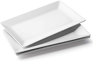 DOWAN 14" Serving Platter, Large White Serving Platters, Serving Platters and Trays for Parties,Rectangle Serving Tray Servin
