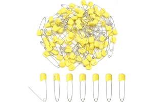 Hocansen 50 PCS Safety Pin 54mm/2.2in Baby Diaper Pins for Cloth Plastic Head Baby Pins for Diapers Stainless Steel Cloth Pins with Locking Closures Nappy Pin for Crafts（DT/Yellow）