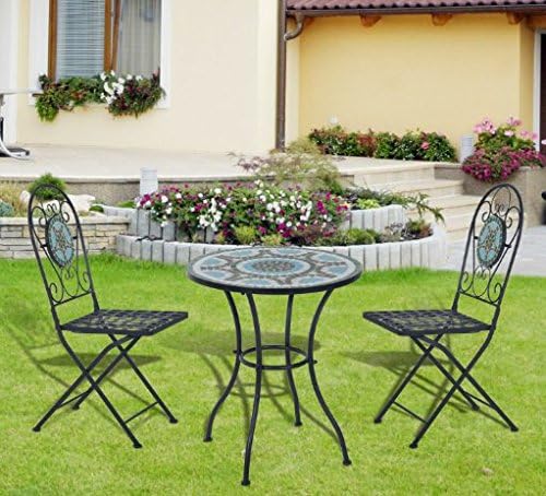 3 piezas de metal moderno jardín Bistro Set witn piedra mosaico