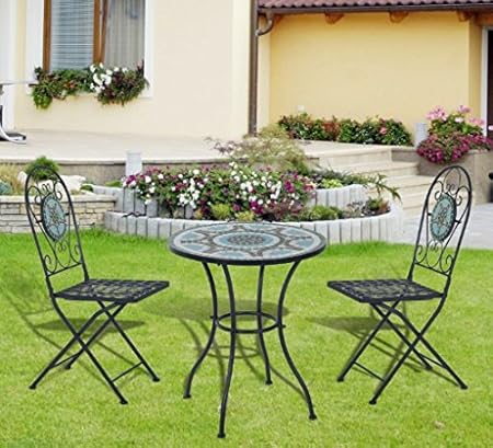 3 piezas de metal moderno jardín Bistro Set witn piedra mosaico