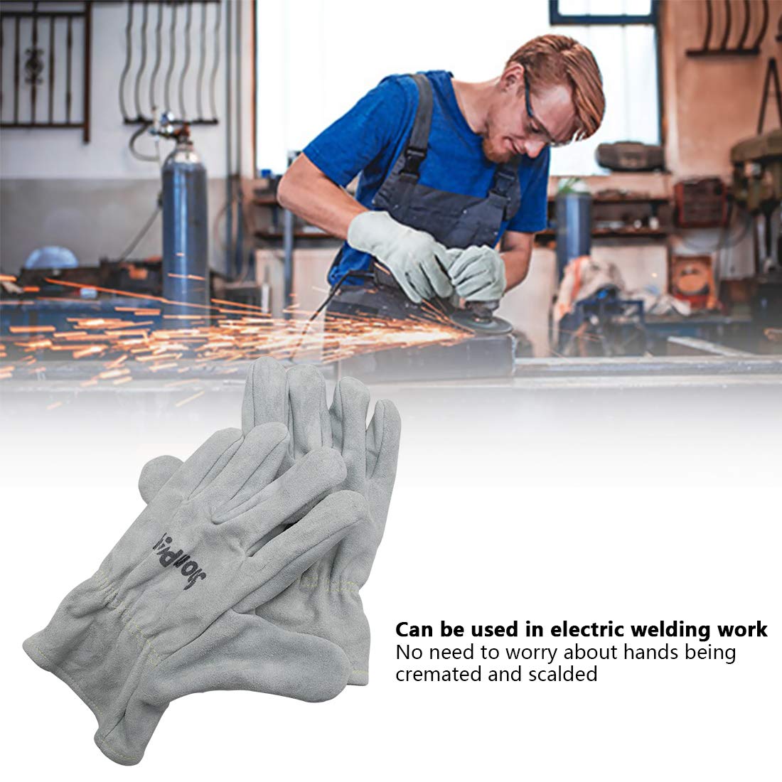 Eyerayo Work Gloves Safety Welding Glove Leather Garden Gloves for Welding Gardening Fireplace Stove Oven Grill BBQ Pot Holder Animal Handling Farm Warehouse Working - Image 4