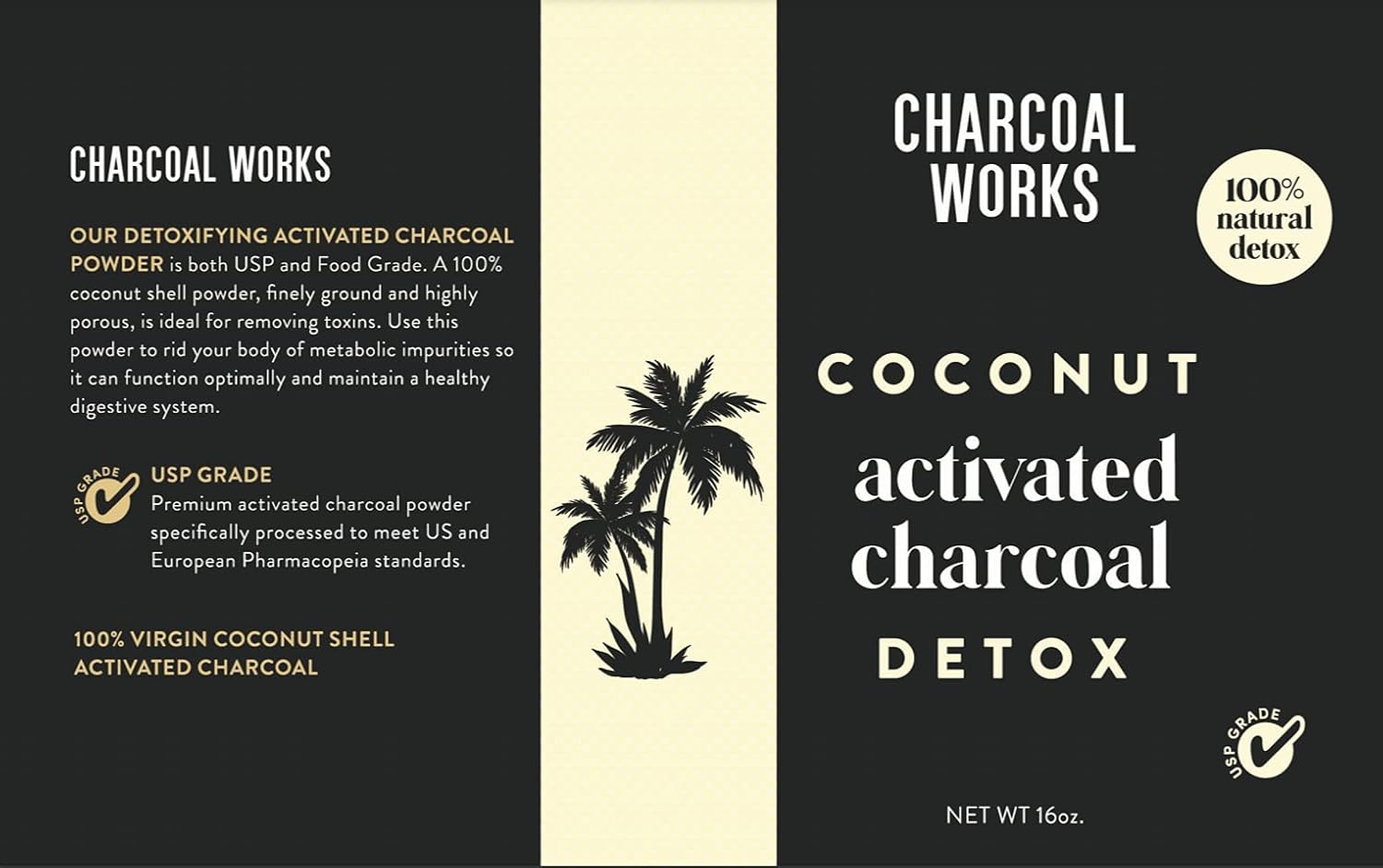 Coconut Activated Charcoal Powder by CHARCOAL WORKS | USP Food Grade Charcoal Drink | Detox | High Adsorptive Capacity | Fast Acting | 16oz