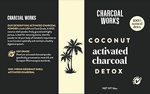 Coconut Activated Charcoal Powder by CHARCOAL WORKS | USP Food Grade Charcoal Drink | Detox | High Adsorptive Capacity | Fast Acting | 16oz