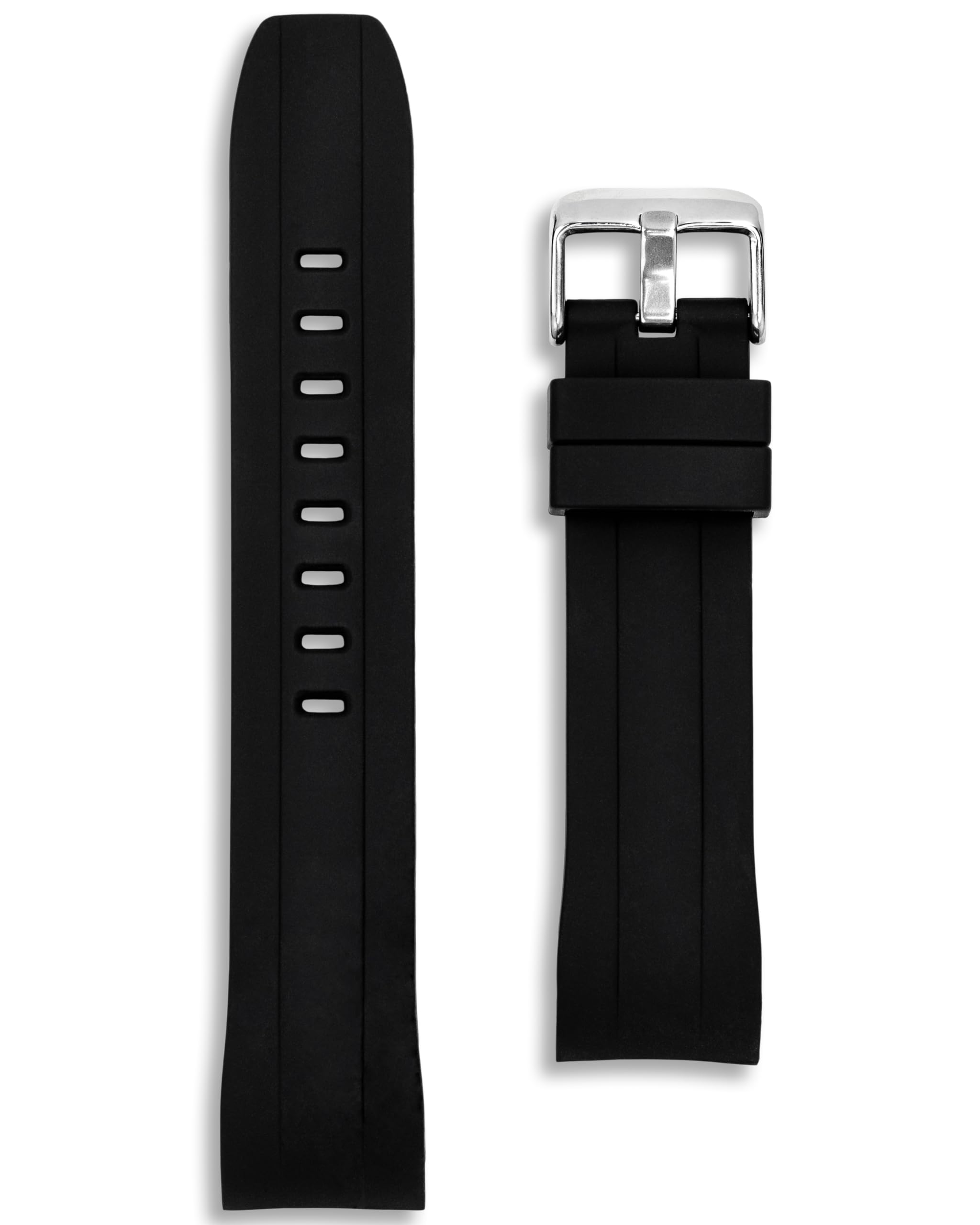 22mm Curved End Silicone Strap | Black | Compatible with Seiko SKX Models SKX007 SKX009 Samurai | Rubber Dive Watch Band | Waterproof Diver | Anti-Corrosion Spring Bars and Tool Included (Black)