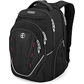 Swissdigital Design TSA Laptop Backpack Men's USB Charging Port Large Capacity Business Travel Backpack Black| With Apple Find My Network Black/Red | J16BTFB-41