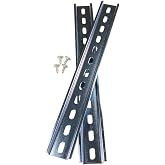 International Connector 2 Pieces DIN Rail Slotted Steel Zinc Plated RoHS 12" with 4 Stainless Steel Screws 12 Inches Long 35mm Wide 7.5mm High