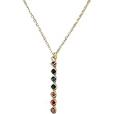 Contemporary Minimalist Rainbow Rhinestone Gay Pride Gift for Men Women Gold Tone LGBTQ 18.5" inch Pendant Necklace