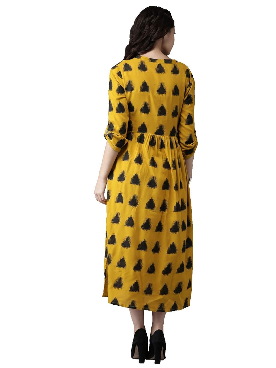 amayra women rayon anarkali kurti(mustard)