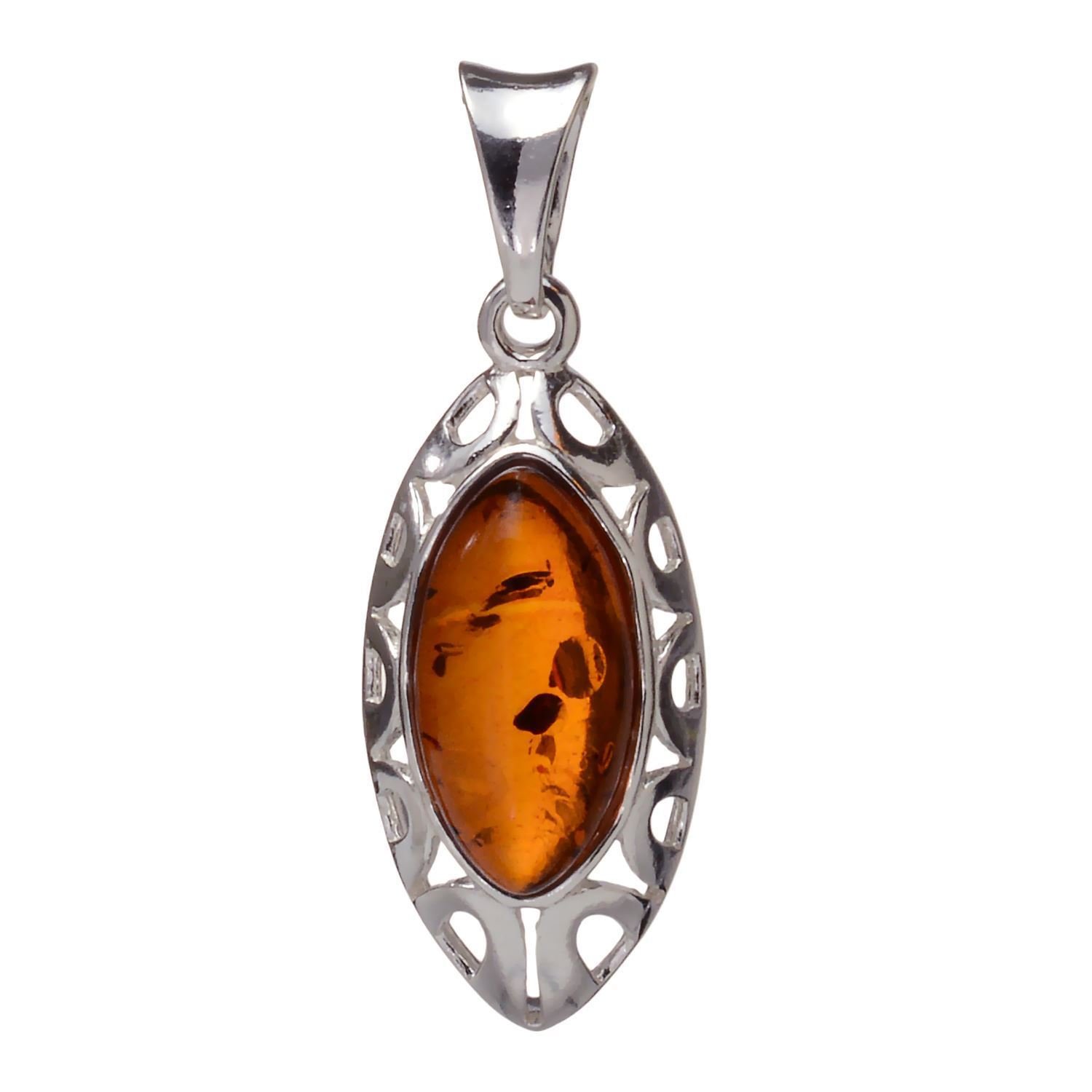 Sterling Silver and Baltic Honey Amber Pendant "Petal"