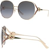 Gucci GG0225S GG Interlocking Logo Square-Shaped Non-Polarized Sunglasses for Women – Includes Luxury Eyewear Kit – Gold Frame with Gray Lens