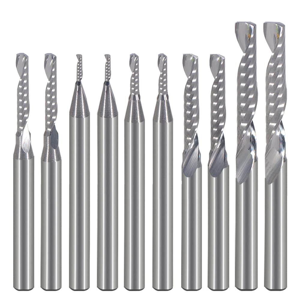 EU_HOZLY 1mm 1.5mm 2.0mm 2.5mm 3.175mm Carbide 1 Flute Spiral Milling Cutter CNC Engraving Router Bits