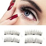 Upgrade Long Three Magnetic Eyelashes, 3D Reusable False Magnetic Eyelashes, 3 Magnets 1 Pair/4Pcs