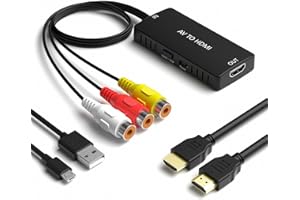 RuiPuo RCA to HDMI Converter AV to HDMI Converter Composite to HDMI Adapter Support 1080P/ 720P Compatible with N64, PS one, PS2, PS3, STB, Xbox, VHS, VCR, Blue-Ray DVD Players TV and Projector…