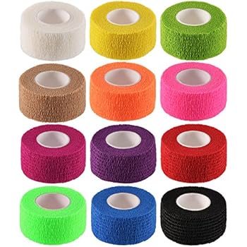 12 Pieces Adhesive Bandage Wrap Stretch Self-Adherent Tape for Sports, Wrist, Ankle, 5 Yards Each (12 Colors, 1 Inch)