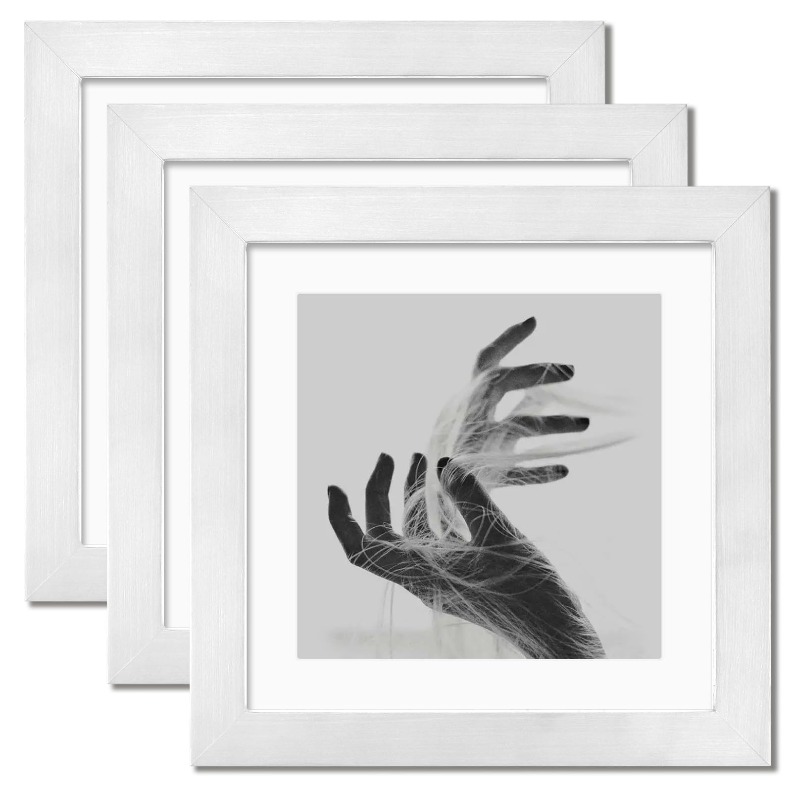 8x8 Photo Frame Set of 3, Solid Wood Square Picture Frames, with Mounts Freestanding and Wall Mounting 2 in 1, Ideal for Displaying 8” Photos, Collages, Portraits (White)