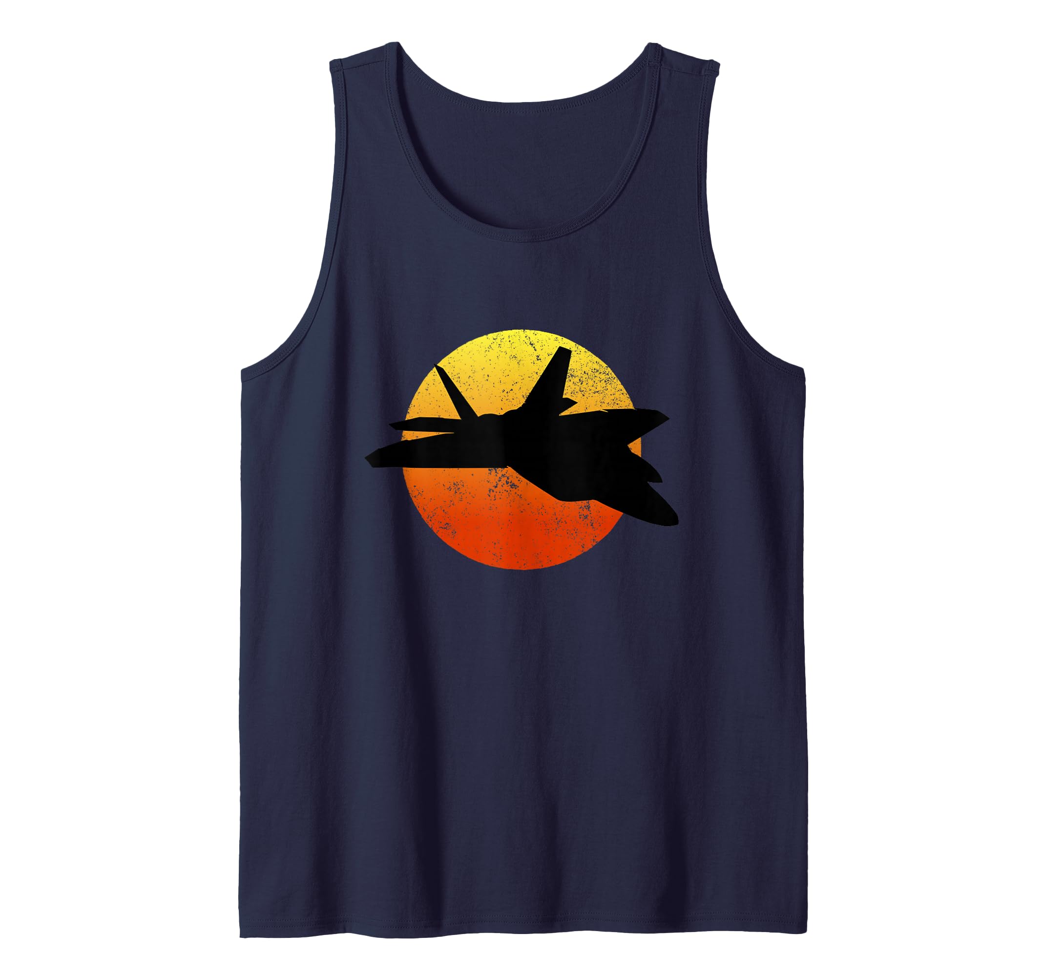 F-22 Raptor Silhouette Retro Sunset Military Jet Flying F22 Tank Top