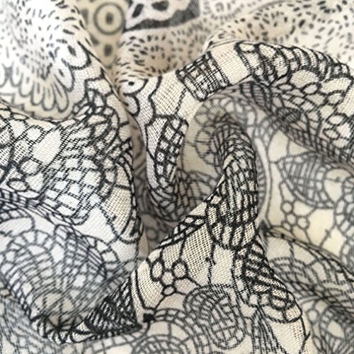 GERINLY Lightweight Scarves: Fashion Lace Print Shawl Wrap For Women (DarkGrey+LightPink)