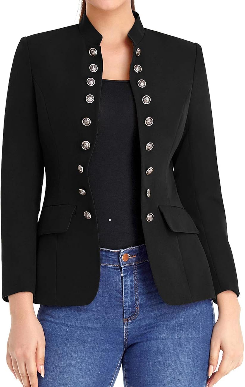 luvamia Women's Open Front Long Sleeves Work Blazer Casual Buttons Jacket Suit at  Women’s Clothing store