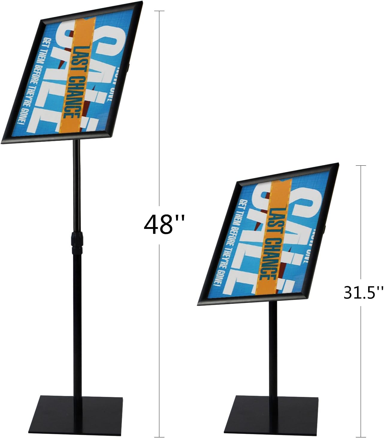 T-SIGN Adjustable Heavy Duty Pedestal Poster Stand, Square Steel Base, 11 x 17 Inch Aluminum Snap Open Frame, Vertical and Horizontal Displayed, Black : Office Products