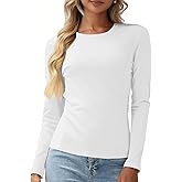 Women's Cotton Long Sleeve T Shirt Slim Fit Crewneck Basic Tee Shirts Tops Casual Soft Layering Undershirts