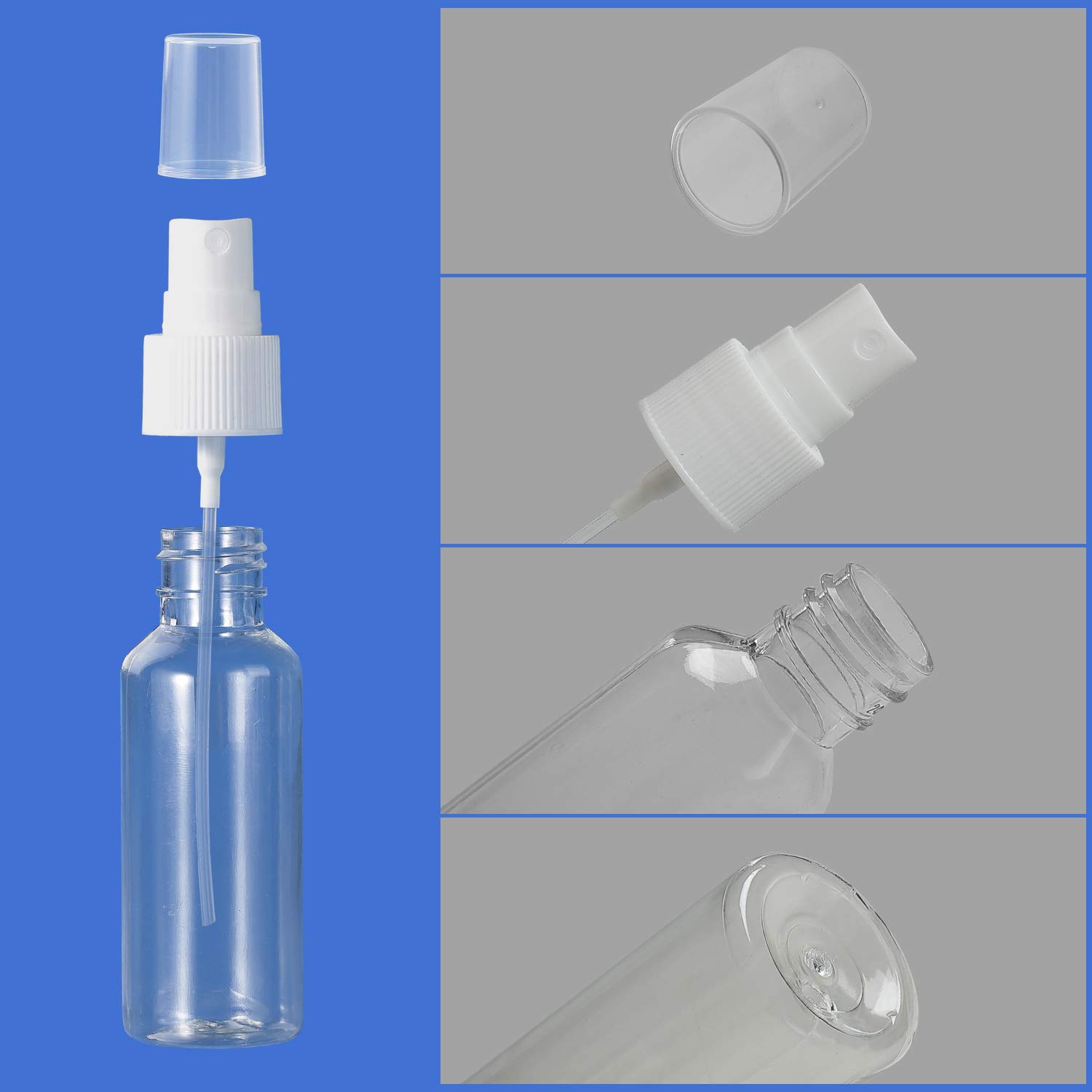 24 Pcs 1.7oz / 50ml Spray Bottles with 2pcs Funnels 32pcs Labels Clear Empty Mini Spray Bottles Refillable Container Pocket Size Sprayer Set Essential Oils Travel Cleaning Makeup Bottles Nearly 2oz : Beauty