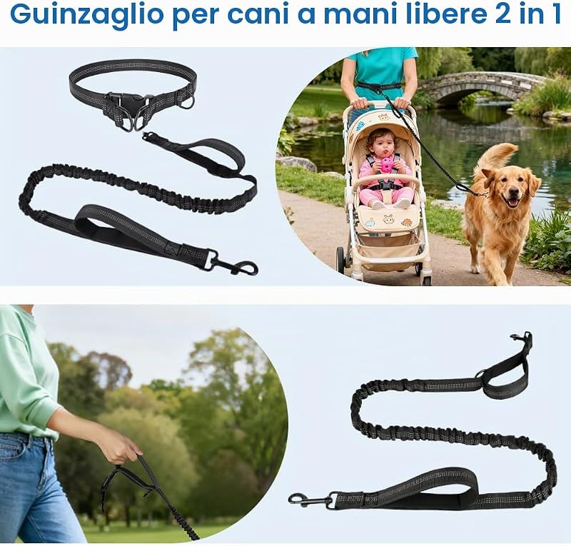 Guinzaglio Cani Mani Libere, Guinzaglio Da Jogging Prolunga Elastica — foto 6 di 7