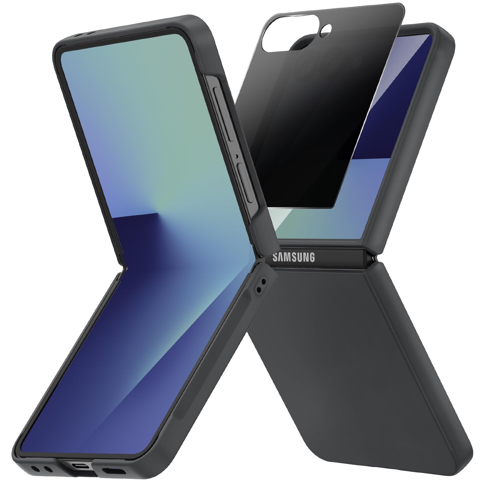 Photo 1 of Ruky for Z Flip 7 Case with Privacy Screen Protector, Full Body Cover Anti-Scratches Shockproof Hard PC Ultra-Thin, Support Wireless Charging Protective Phone Cover for Samsung Galaxy Z Flip 7, Black